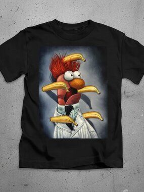 Funny Banana Chaos Puppet Graphic T-Shirt Black | Cartoon Style Humor Meme Tee